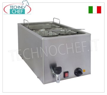 COUNTERTOP ELECTRIC PASTA COOKER in STAINLESS STEEL Electric countertop pasta cooker in stainless steel, complete with 1 basket measuring 260x170x160h mm + 2 baskets measuring 130x170x160h mm, thermostat from 0° to 110°C, V.230/1, Kw.3.2, Weight 12 Kg, dim. mm.340x600x300h