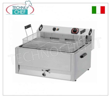 Electric Fryer 30 liters for Pastry, Mod. FPR30, Electric fryer for pastries, single well, capacity 30 litres, hourly production: 24 kg/h, 15 kw, 380-400 V, 25 kg, dim. mm 660x640x415h