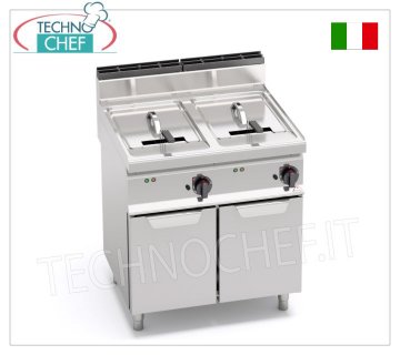 TECHNOCHEF - ELECTRIC FRYER on MOBILE, 2 TANKS of 18+18 litres, Mod.E7F18-8M ELECTRIC FRYER on MOBILE, BERTOS, MACROS 700 Line, TURBO Series, 2 INDEPENDENT TANKS of 18+18 litres, V.400/3+N, Kw.13.5+13.5, Weight 80 Kg, dim.mm. 800x700x900h