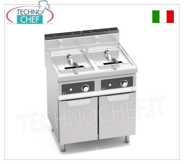 TECHNOCHEF - ELECTRIC FRYER on MOBILE, 2 TANKS of 18+18 litres, Mod.E7F18-8M-BF ELECTRIC FRYER on MOBILE, BERTOS, MACROS 700 line, TURBO Series, 2 INDEPENDENT TANKS of 18+18 litres, BFLEX ELECTRONIC CONTROLS, V.400/3+N, Kw.13.5+13.5, Weight 80 Kg, dim.mm.800x700x900h
