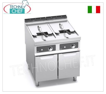 TECHNOCHEF - ELECTRIC FRYER on MOBILE, 2 INDEPENDENT TANKS of 22+22 litres, Mod.E9F22-8M-BF ELECTRIC FRYER on MOBILE, BERTO'S, MAXIMA 900 Line, TURBO Series, 2 INDEPENDENT TANKS of 22+22 litres, BFLEX Electronic Controls, V.400/3+N, Kw.18+18, Weight 95 Kg, dim.mm. 800x900x900h