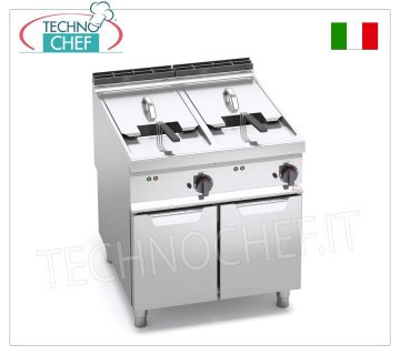 TECHNOCHEF - ELECTRIC FRYER on MOBILE, 2 TANKS of 22+22 litres, Analogue Controls, Mod.E9F22-8M ELECTRIC FRYER on MOBILE, BERTO'S, MAXIMA 900 Line, TURBO Series, 2 INDEPENDENT TANKS of 22+22 litres, Analogue Controls, V.400/3+N, Kw.18+18, Weight 95 Kg, dim.mm.800x900x900h