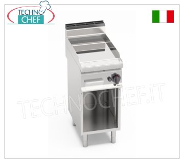 GAS GRIDDLE with SMOOTH compound PLATE, Mod. G7FL4M/CPD GAS GRIDDLE with SMOOTH PLATE, BERTO'S MACROS 700 line, module with 393x500 mm COOKING AREA, thermal power Kw. 6.9, weight 38 kg, dim.mm.400x714x290h