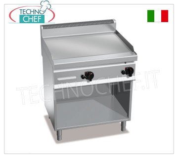 GAS GRIDDLE with SMOOTH MULTIPAN PLATE, on CABINET, mod.G7FL8M-2 GAS GRIDDLE with SMOOTH PLATE, BERTOS, MACROS 700 Line, MULTIPAN Series, DOUBLE module on OPEN CABINET with 795x500 mm COOKING AREA, INDEPENDENT CONTROLS, thermal power 13.8 Kw, Weight 88 Kg, dim.mm.800x700x900h