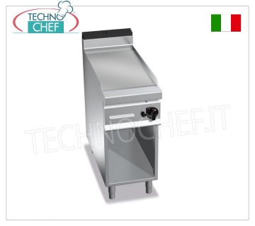 GAS GRIDDLE with SMOOTH MULTIPAN PLATE, on CABINET, mod. G9FL4M GAS GRIDDLE with SMOOTH PLATE, BERTOS MAXIMA 900 Line, MULTIPAN Series, 1 module on OPEN CABINET with 396x667 mm COOKING AREA, 10.00 Kw thermal power, 66 Kg weight, dim.400x900x900hmm