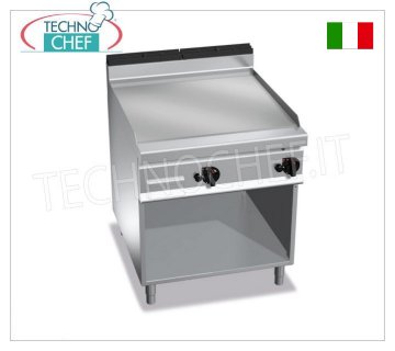 GAS GRIDDLE with SMOOTH MULTIPAN PLATE, on CABINET, mod. G9FL8M-2 GAS GRIDDLE with SMOOTH PLATE, BERTOS MAXIMA 900 line, MULTIPAN series, DOUBLE module on OPEN CABINET with 796x667 mm COOKING AREA, INDEPENDENT CONTROLS, thermal power Kw.20,00, Weight 111 Kg, dim.mm.800x900x900h