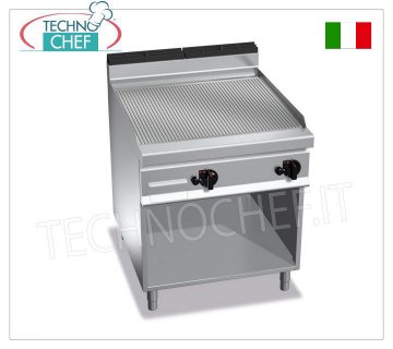 GAS GRIDDLE with MULTIPAN RIBBED PLATE, on CABINET, mod. G9FR8M-2 GAS GRIDDLE with RIBBED PLATE, BERTOS MAXIMA 900 line, MULTIPAN series, DOUBLE module on OPEN CABINET with 796x667 mm COOKING AREA, INDEPENDENT CONTROLS, thermal power Kw.20,00, Weight 111 Kg, dim.mm.800x900x900h