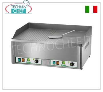 FIMAR - Professional Electric Countertop Fry Top, 1/2 Ribbed 1/2 Smooth Plate, Mod. FRY2LR ELECTRIC FRY TOP table, DOUBLE MODULE with INDEPENDENT CONTROLS, SANDBLASTED STEEL PLATE, half SMOOTH and half RIBBED, THERMOSTATIC CONTROL from 50° to 300°C, V 400/3+N, Kw 6.00, external dimensions. mm 665x570x300h