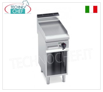 ELECTRIC GRIDDLE with SMOOTH PLATE in MULTIPAN, on OPEN CABINET, Mod.E7FL4MP ELECTRIC GRIDDLE with SMOOTH PLATE, BERTOS, MACROS 700 Line, POWERED MULTIPAN Series, 1 module on OPEN CABINET with 395x500 mm COOKING AREA, V.400/3+N, 4.8 Kw, Weight 48 Kg, dim. mm.400x700x900h