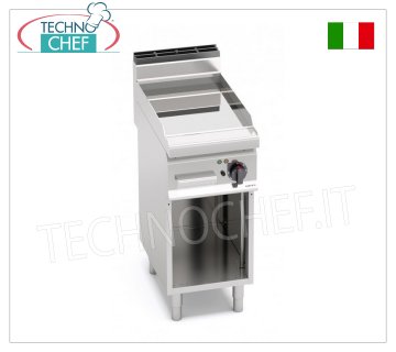 ELECTRIC GRIDDLE with Smooth PLATE in POLISHED COMPOUND, Mod. E7FL4MP/CPD ELECTRIC GRIDDLE with SMOOTH PLATE in POLISHED COMPOUND, BERTO'S MACROS 700 line, module with 393x500 mm COOKING AREA, electric power Kw. 4.8, weight 48﻿ Kg, dim.mm.400x714x900h