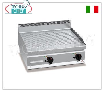 ELECTRIC GRIDDLE with MULTIPAN RIBBED PLATE, TOP module, mod.E7FR8BP-2 ELECTRIC GRIDDLE with RIBBED PLATE, BERTOS, MACROS 700 line, POWERED MULTIPAN series, DOUBLE TOP module with 795x500 mm COOKING AREA, INDEPENDENT CONTROLS, V.400/3+N, Kw.9.6, Weight 71 Kg, dim. mm.800x700x290h