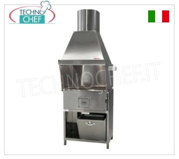 GRILL ROMAGNA - Romagna charcoal grill/cooker with 1 brazier, Romagna charcoal grill with 1 brazier complete with extractor hood with relative motor, stainless steel base support and wooden cage, V.230/1, Kw.0.75, Weight 150 Kg, dim.mm.800x850x2370h.
