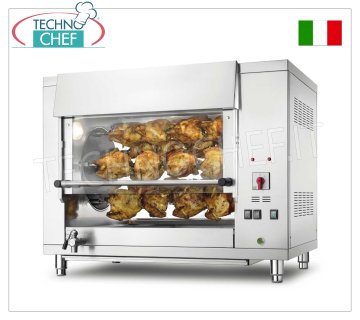 ELECTRIC PLANETARY ROTISSERIE with 5 RODS for 20 CHICKENS, ELECTRIC PLANETARY ROTISSERIE countertop in STAINLESS STEEL with 5 RODS for 20 CHICKENS, equipped with internal light 708 mm long, weight 108 kg, V.400/3+N. 7.3 kw, dimensions 1008x660x790h mm