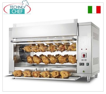 ELECTRIC PLANETARY ROTISSERIE with 5 RODS for 30 CHICKENS, V.400/3+N ELECTRIC PLANETARY ROTISSERIE countertop in STAINLESS STEEL with 5 RODS for 30 CHICKENS, equipped with internal light 1000 mm long, weight 123 kg, V.400/3+N. 9.5 kw, dimensions 1300x660x790h mm
