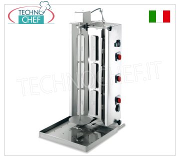 ELECTRIC GYROS with 9 resistances, 740 mm high cooking rod complete with plate ELECTRIC GYROS in STAINLESS STEEL with 9 resistances, 740 mm high cooking rod complete with plate (supplied), V.230/3, 9.0 kw, dimensions 502x710x1135h mm
