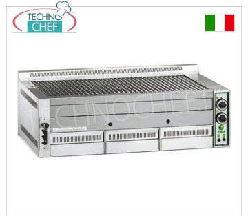 FIMAR - Technochef, Countertop Pietralavica Gas Grill, 3 COOKING ZONES, Mod.B115 GAS LAVA STONE GRILL, 3 TOP modules with 960x540 mm COOKING AREA, Methane-LPG fuel, Power 23 Kw, Weight 103 Kg, dim.mm.1140x800x380h