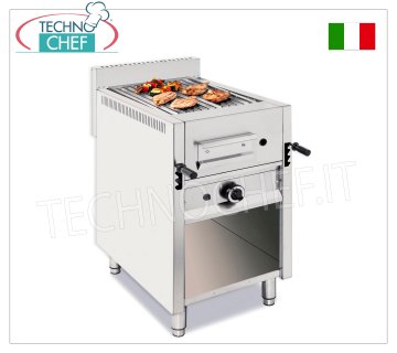 GAS LAVA STONE GRILL on OPEN CABINET, 1 MODULE with 365x535 mm COOKING AREA GAS LAVA STONE GRILL, OPEN CABINET VERSION, 1 MODULE with COOKING AREA measuring: mm. 365x535, COMPLETE WITH UNIVERSAL GRATING, thermal power 13 Kw - external dimensions mm. 470x700x430h