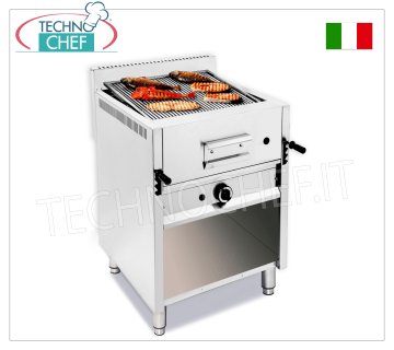 GAS LAVA STONE GRILL on OPEN CABINET, 1 MODULE with 550X535 mm COOKING AREA GAS LAVA STONE GRILL on OPEN CABINET, 1 MODULE with 550X535 mm COOKING AREA, COMPLETE WITH UNIVERSAL GRILL, 13 Kw thermal power - external dimensions mm. 65x70x85h