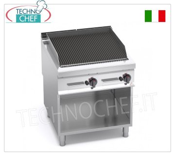 TECHNOCHEF - GAS LAVA STONE GRILL, DOUBLE module on OPEN CABINET, Mod.G9PL80M/G GAS LAVA STONE GRILL, BERTO'S, MAXIMA 900 Line, COMFORT POWER Series, DOUBLE module on OPEN CABINET with 760x700 mm COOKING AREA, INDEPENDENT CONTROLS, thermal power Kw.18,00, Weight 100 Kg, dim.mm.800x900x900h