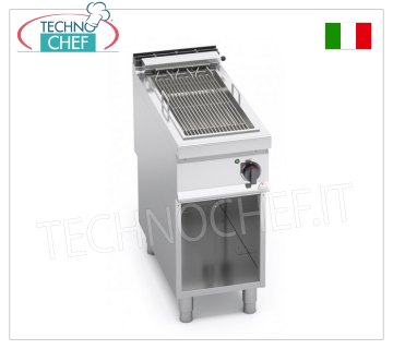 ELECTRIC GRILL, module on MOBILE, Mod. E9CG40M ELECTRIC GRILL, BERTO'S MAXIMA 900 line, module on cabinet with COOKING AREA measuring 265x620 mm, electrical power 5.4 kW, weight 42 Kg, dim.mm.400x900x900h