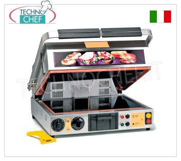 TECHNOCHEF - Double glass-ceramic oven plate, smooth surfaces measuring 40x30 cm, Mod. PF2095 GLASS-CERAMIC TABLE OVEN PLATE, with SMOOTH hobs measuring 400x300 mm, 2 handle positions: ↑oven and ↓plate, GRILL and VENTILATION function, V.230/1, Kw.2.00, Weight 34 Kg, dim. mm.500x540x630h