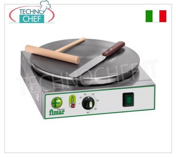Technochef - Professional Electric Crepe Maker, 1 Cast Iron Plate Ø 350 mm, Mod.CRPN ELECTRIC TABLE CREEPER with CAST IRON HOB, NON-SLIP MULTI-LINED SURFACE, DIAMETER 350 MM, thermostatic control of the cooking temperature, V. 230/1, Kw. 2.4, Weight 12 Kg, external dimensions mm.370x370x140h.