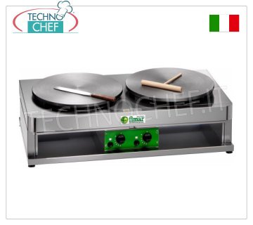 Technochef - Professional Gas Crepe Maker, 2 Cast Iron Plates Ø 400 mm, Mod.CRP400G2 GAS TABLE CREEPER with 2 CAST IRON COOKING PLATES and NON-SLIP MULTI-LINED SURFACE, DIAMETER 400 MM, thermostatic control of the cooking temperature, thermal power Kw.3.6+3.6, Weight 46 Kg, external dimensions mm.900x480x270h