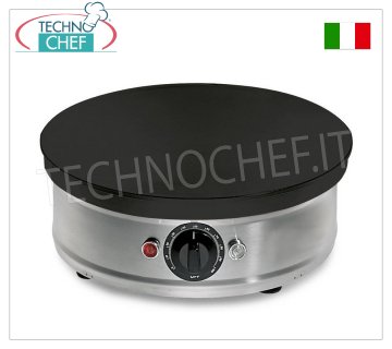 Technochef - ELECTRIC CREPE MAKER with CHROME CAST IRON PLATE diameter 350 mm ELECTRIC countertop CREEPER with CHROME-PLATED CAST IRON HOB, DIAMETER 350 mm, THERMOSTATIC CONTROL, V. 230/1, Kw. 2.00, weight 10 kg, dim.mm. 350x350x135h