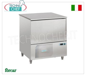 Professional Blast Chiller, 5 GN 1/1 Trays, Mod.AS1105N BLAST CHILLER-FREEZER with GUIDES for 5 Gastro-Norm 1/1 or 600x400 mm trays, R452a gas, FORCAR brand, yield POSITIVE CYCLE +90° +3°C / 18 Kg, NEGATIVE CYCLE +90° -18°C / Kg.9, V.230/1+N, Kw.0,875, Weight 130 Kg, dim.mm.820x700x900h