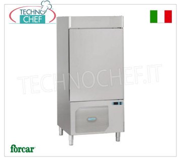 Professional Blast Chiller, 10 GN 1/1 Trays, Mod.AS1110N BLAST CHILLER-FREEZER with GUIDES for 10 Gastro-Norm 1/1 or 600x400 mm trays, FORCAR brand, Gas R452a, yield POSITIVE CYCLE +90° +3°C / Kg.36, NEGATIVE CYCLE +90° -18°C / Kg.18, V.400/3, Kw.2,100, Weight 190 Kg, dim.mm.820x800x1750h