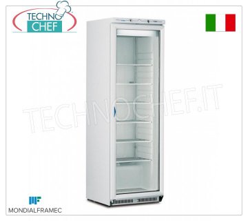 MONDIAL FRAMEC - Freezer-Freezer Cabinet 1 glass door, lt.360, Class D, Mod.ICEPLUSN40 Freezer-Freezer Cabinet 1 glass door, external structure in white sheet steel, capacity 360 lt, temperature -15°/-25°C, STATIC with FIXED GRID EVAPORATOR with FROST CAPTURE, Class D, V.230/1, Kw 0.52, Weight 95 Kg, dim.mm.600x620x1880h
