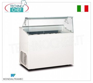 MONDIAL FRAMEC - Display case for creamed ice cream, lt. 293, Mod.TOP7 Display case for creamed ice cream, MONDIAL FRAMEC, capacity 293 litres, temperature -15°/-20°C, STATIC FINNED PACK evaporator, V. 230/1, Kw 0.48, Weight 99 Kg, dim.mm.1350x673x1175h