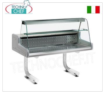REFRIGERATED DISPLAY CABINET on SUPPORT WITH WHEELS, with CURVED GLASS, mod.VRY7 REFRIGERATED DISPLAY CABINET on SUPPORT WITH WHEELS, version with CURVED GLASS, STATIC, temperature +4°/+6°C, VR2000 line, complete with refrigeration unit and lighting, V.230/1, Kw.0,441, dim.mm.1000x930x1255h