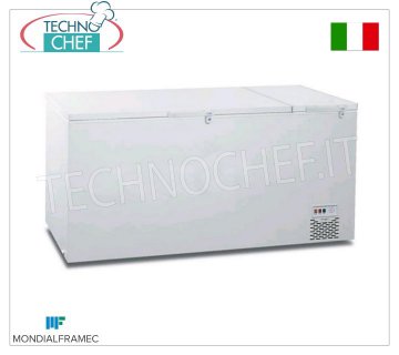 Horizontal chest freezer, 863 lt, Mod.COM99 Horizontal chest freezer, MONDIAL FRAMEC, capacity 863 lt, white exterior, temperature -18/-25°C, V 230/1, Kw 0.45, Weight 117 Kg, dim.mm.2010x840x967h