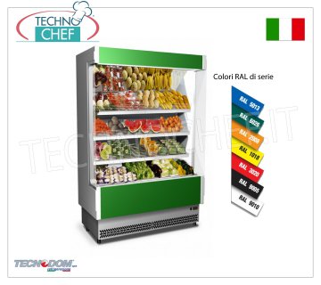 Wall mounted display fridge, VULCANO 80 line, 1080 mm LONG, with and without refrigeration unit WALL DISPLAY REFRIGERATOR, TECNODOM brand, VULCANO 80 line, with 3 inclined shelves, upper neon LIGHTING, temperature +6°/+8°C, set up for REMOTE REFRIGERANT UNIT, V.230/1, Kw.0,084, Weight 180 Kg, dim.mm.1080x764x2040h