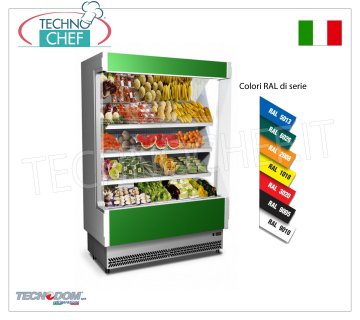 Wall mounted display fridge, VULCANO 80 line, 1330 mm LONG, with and without refrigeration unit WALL DISPLAY REFRIGERATOR, TECNODOM brand, VULCANO 80 line, with 3 inclined shelves, upper neon LIGHTING, temperature +6°/+8°C, set up for REMOTE REFRIGERANT UNIT, V.230/1, Kw.0,084, Weight 210 Kg, dim.mm.1330x764x2040h
