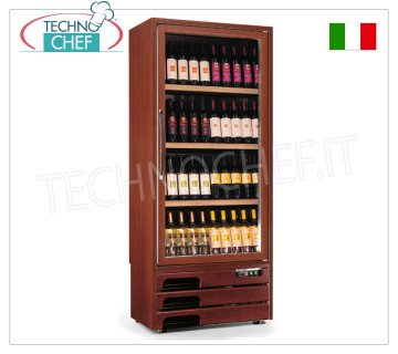 Technochef - 1 DOOR WINE refrigerator for 112 bottles, SINGLE or MULTI-TEMPERATURE, Wooden wine cellar, Professional 1 glass door, capacity 122 bottles diameter 75 mm, STATIC Multi-temperature +5/+7/+10+16°C or VENTILATED Temp. +5/+16°C, LED lighting, V .230/1, Kw.0.65, Weight 134 Kg, dim.mm.827x523x1930h