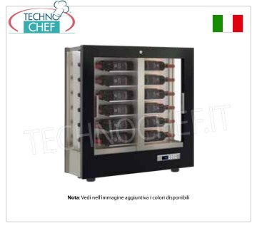 CELLAR-CABINET for WINE capacity 24 bottles Horizontal, Static-Ventilated, 3 Glass Sides for WALL INSTALLATION, SLIM Line, 36 cm deep WINE CABINET with WOODEN FRAME, MATT BLACK colour, 3 GLASS SIDES, capacity of 24 HORIZONTAL bottles, STATIC or VENTILATED cold, temp. +4°/+16°C, for WHITE or RED WINES, doors on 1 front, V.230/1, Kw.0.15, Weight 59 Kg, dim.mm.860x362x897h