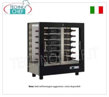 WINE CELLAR-CAPACITY 48 bottles Horizontal, Static-Ventilated, 3 Glass Sides for WALL INSTALLATION WINE CABINET with WOODEN FRAME, MATT BLACK colour, 3 GLASS SIDES, capacity of 48 HORIZONTAL bottles, STATIC or VENTILATED cold, temp. +4°/+16°C, for WHITE or RED WINES, doors on 1 front, V.230/1, Kw.0.42, Weight 66 Kg, dim.mm.860x530x900h