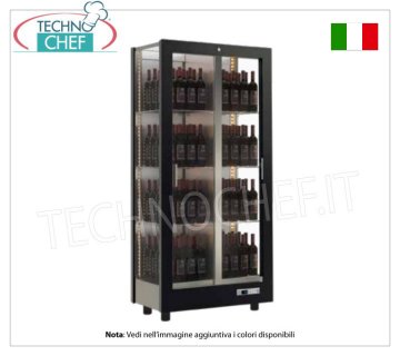 WINE CELLAR-CAPACITY 128 bottles Vertical, Static-Ventilated, 3 Glass Sides for WALL INSTALLATION WINE CABINET with WOODEN FRAME, MATT BLACK colour, 3 GLASS SIDES, capacity 128 VERTICAL bottles, STATIC or VENTILATED cold, temp. +4°/+16°C, for WHITE or RED WINES, doors on 1 front, V.230/1, Kw.0.45, Weight 117 Kg, dim.mm.860x530x1855h