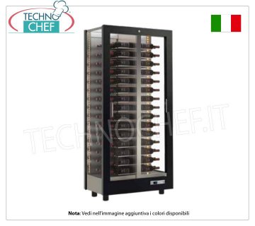 WINE CELLAR-CAPACITY 120 bottles Horizontal, Static-Ventilated, 3 Glass Sides for WALL INSTALLATION WINE CABINET with WOODEN FRAME, MATT BLACK colour, 3 GLASS SIDES, capacity for 120 HORIZONTAL bottles, STATIC or VENTILATED cold, temperature +4°/+16°C, for WHITE or RED WINES, doors on 1 front, V.230/1, Kw.0.45, Weight 107 Kg, dim.mm.860x530x1855h