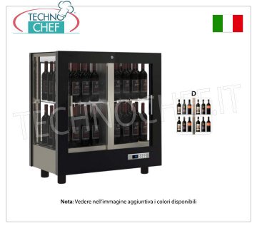 CELLAR-CASES for WINE capacity 64 bottles Vertical, Static-Ventilated, 4 Glass Sides for CENTRAL INSTALLATION WINE CABINET with WOODEN FRAME, MATT BLACK colour, GLASS ON ALL SIDES, capacity of 64 VERTICAL bottles, VENTILATED refrigeration, temp. +4°/+16°C, for WHITE or RED WINES, doors on 2 fronts, V.230/1, Kw.0.40, Weight 77 Kg, dim.mm.860x530x938h