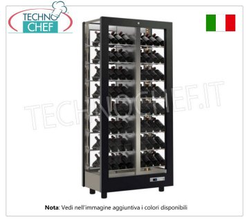 CELLAR-TECA for WINE, capacity 112 bottles Inclined, Static-Ventilated, 4 Glass Sides for CENTRAL INSTALLATION WINE CABINET with MATT BLACK WOODEN FRAME, GLASS ON ALL SIDES, capacity 112 TILTED bottles, STATIC or VENTILATED cold, temperature +4°/+16°C, for WHITE or RED WINES, doors on 2 fronts, V.230/1, Kw.0,424, Weight 120 Kg, dim.mm.860x530x1893h