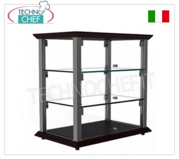 Neutral countertop display cases Neutral counter display showcase, QUADRO line, with base and top in WENGE' colored wood, structure in SATIN NICKEL metal, bottom surface and 2 intermediate shelves in glass, drop-down glass doors on the 2 fronts, dim.mm.540x350x550h