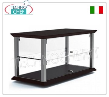 Neutral countertop display cases Neutral counter display showcase, QUADRO line, with base and top in WENGE' colored wood, SATIN NICKEL metal structure, bottom surface and 1 intermediate shelf in glass, drop-down glass doors on 2 fronts, dim.mm.740x350x390h