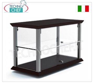 Neutral countertop display cases Neutral counter display showcase, QUADRO Line, with base and top in WENGE' colored wood, SATIN NICKEL metal structure, bottom surface and 1 intermediate shelf in glass, drop-down glass doors on the 2 fronts, dim.mm.540x350x390h