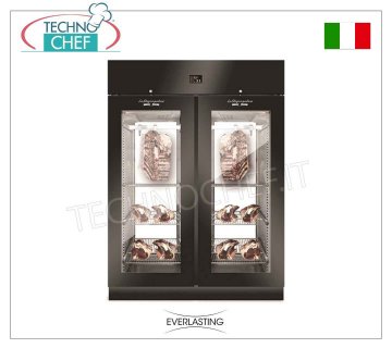 MEAT MATURATION CABINET, Black, 2 GLASS Doors, max capacity 300 Kg, mod. STG MEAT 1500 BLACK PANORAMA Everlasting - Meat Maturation-Maturation Cabinet in BLACK PLASTIC-COATED Steel, 2 GLASS DOORS, Gas R 452a, Temp. +0°/+10° C, Capacity 300 Kg, Dim. mm 1500x850x2080h