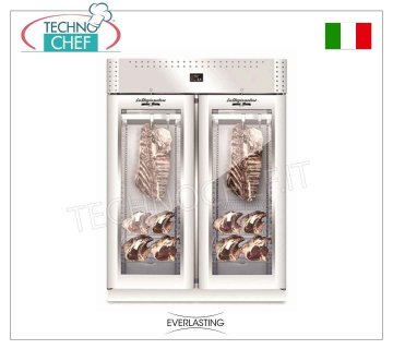 MEAT MATURATION CABINET, Stainless steel, 2 GLASS DOORS, Max capacity 300 Kg, mod. STG MEAT 1500 VIP Everlasting - Stainless Steel Meat Maturation-Maturation Cabinet, 2 DOORS with GLASS, Gas R 452a, Temp. +0°/+10° C, Capacity 300 Kg, Dim. mm 1500x850x2080h