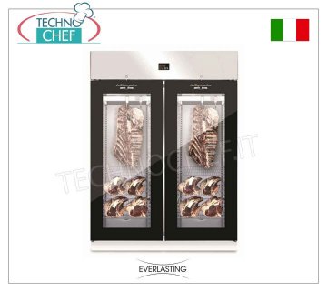 MEAT MATURATION CABINET, Stainless steel, 2 GLASS DOORS, capacity 300 Kg, mod. STG MEAT 1500 GLASS Everlasting - Stainless Steel Meat Maturation-Maturation Cabinet, 2 DOORS with GLASS, Gas R 452a, Temp. +0°/+10° C, Capacity 300 Kg, Dim. mm 1500x850x2080h