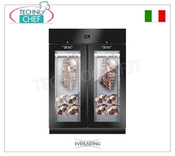 MEAT MATURATION CABINET, Black, 2 GLASS DOORS, Max Capacity 300 Kg, mod. STG MEAT 1500 BLACK Everlasting - Meat Maturation-Maturation Cabinet in BLACK PLASTIC-COATED Steel, 2 DOORS with GLASS, Gas R 452a, Temp. +0°/+10° C, Capacity 300 Kg, Dim. mm 1500x850x2080h